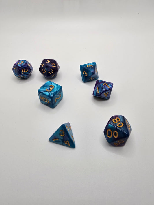 Blue siren Marble 7pc Dice Set.