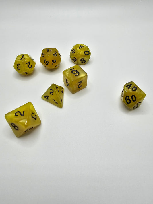 Yellow Marble 7pc Dice Set.