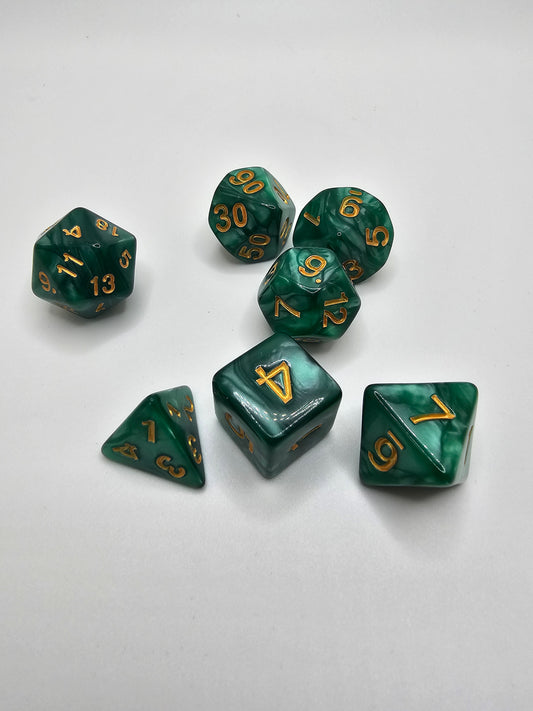 Deep Emerald marble 7pc Dice Set.