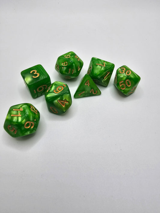 Luck of the Irish marble 7pc Dice Set.