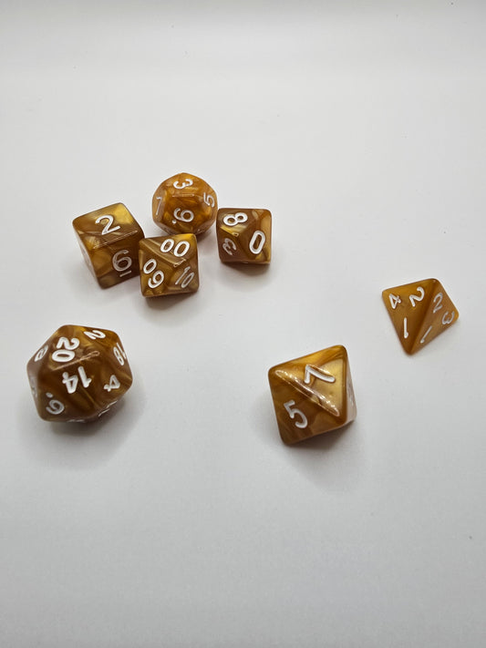 Tigers eye marble 7pc Dice Set.