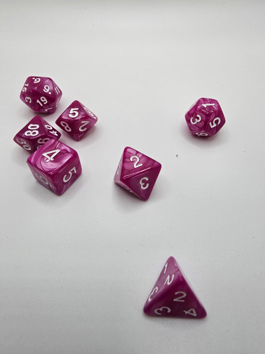 Pink marble 7pc Dice Set.