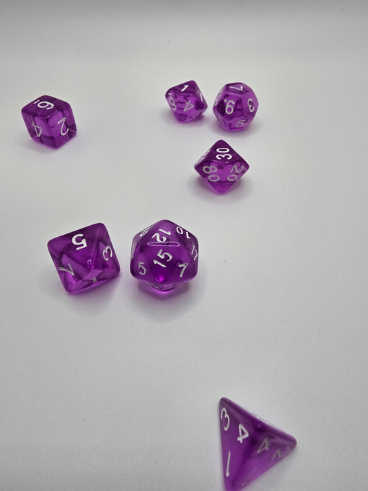 Purple Glass 7pc Dice Set.